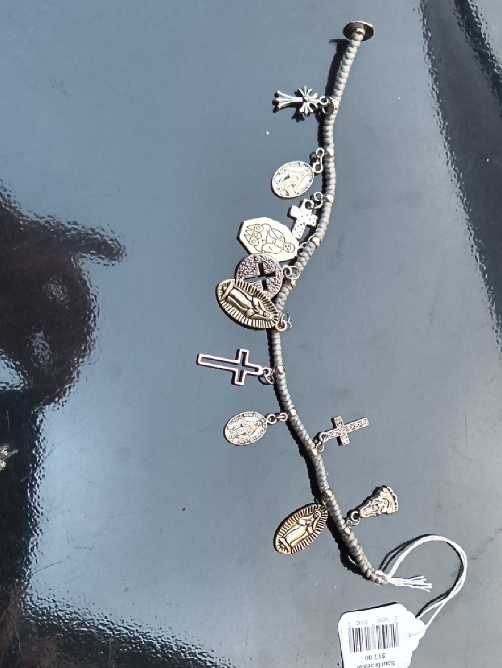 Silver-Tone Religious Charm Bracelet with Cross & Medallion Accents Soul Bracele